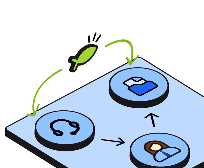 Illustration of a happy user being guided through a product flow.